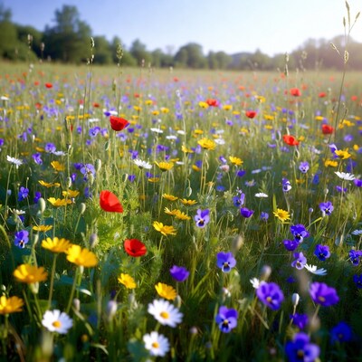 Colorful Wildflower Meadow in Sunlight