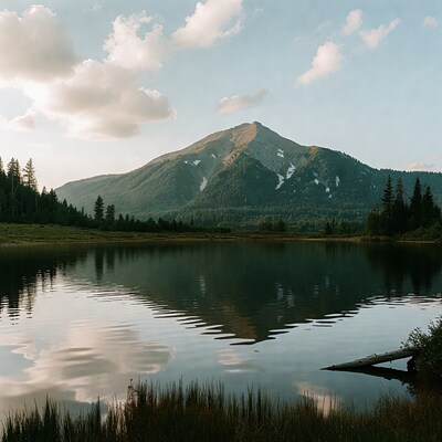 Mountain reflected in alpine lake