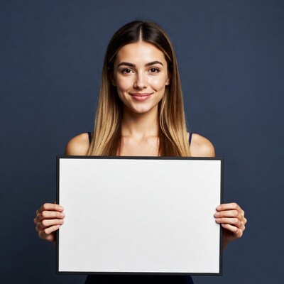 Woman holding blank sign