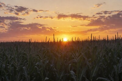 Sunset over cornfield