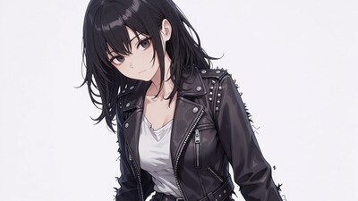 Anime girl in leather jacket