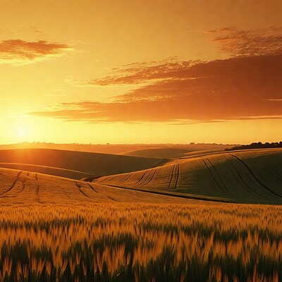 Golden Wheat Fields at Sunset