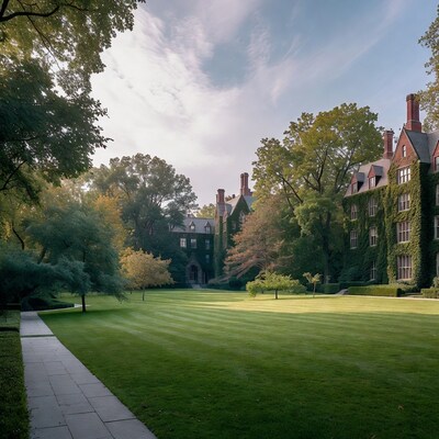 Ivy-covered Gothic Building in Autumn Campus