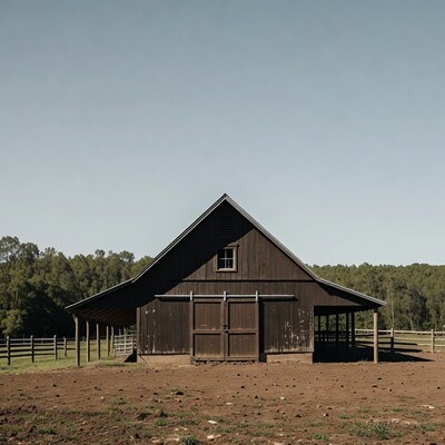 Wooden barn in rural field