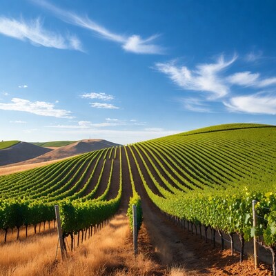 Vineyard Rows on Rolling Hills