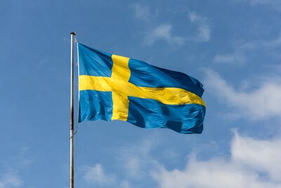 Swedish flag waving on pole
