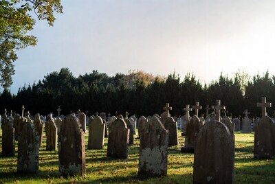 Graveyard with tombstones and crosses