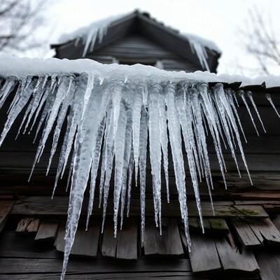 Icicles Hanging from Wooden Roof
