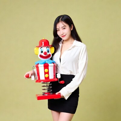 Asian woman holding jack-in-the-box