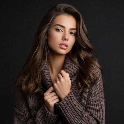 Woman in brown turtleneck sweater