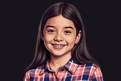 Smiling Asian girl in plaid shirt