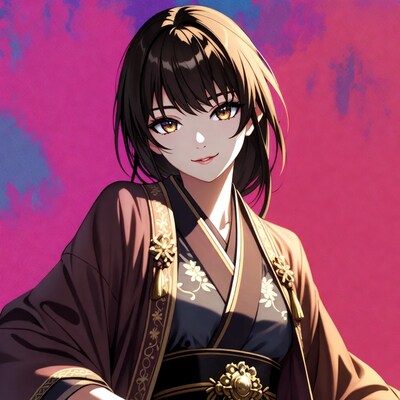 Anime girl in ornate kimono