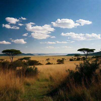Savanna Landscape with Acacia Trees
