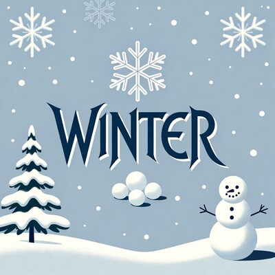 Winter Illustration with Snowman and Tree