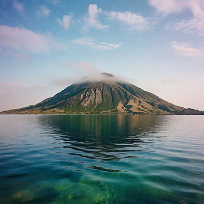 Volcano reflecting in lake