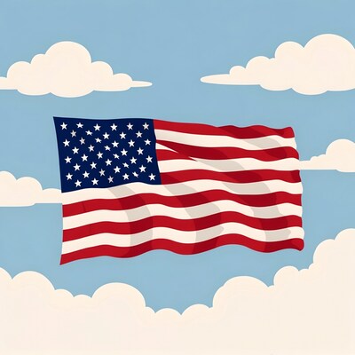 American Flag Waving in Clouds