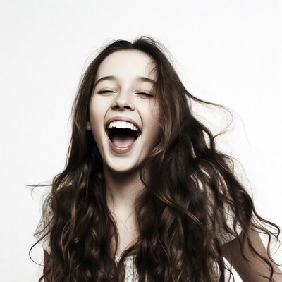Girl laughing with flowing hair
