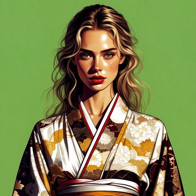 Woman in floral kimono portrait