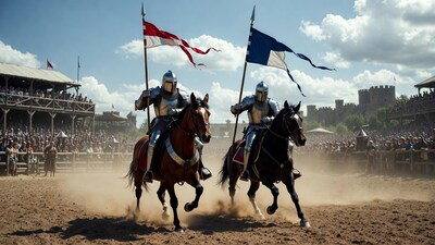 Two Knights Jousting on Horses
