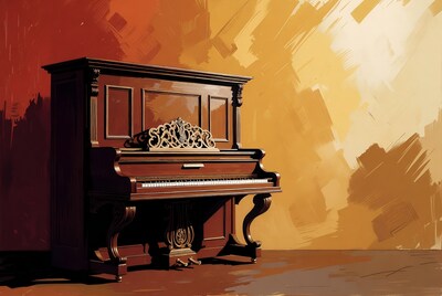 Vintage Upright Piano on Gradient Background