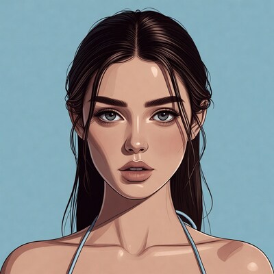 Beautiful woman in blue bikini illustration