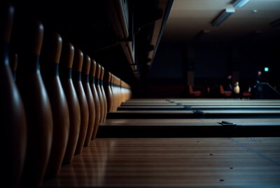 Bowling Pins in Dimly Lit Alley