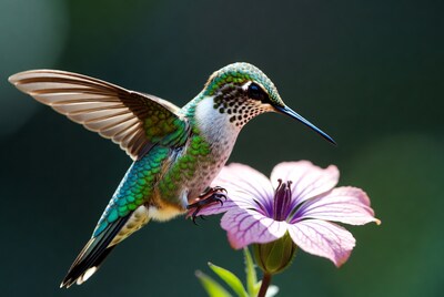 Hummingbird perched on pink flower