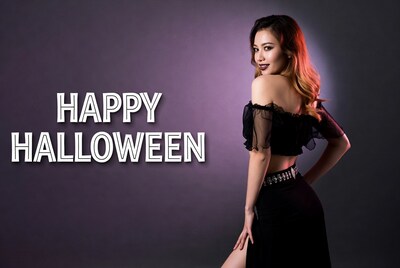 Asian woman Happy Halloween pose