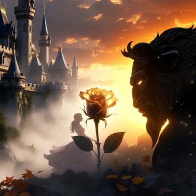 Beauty and Beast Rose Silhouette