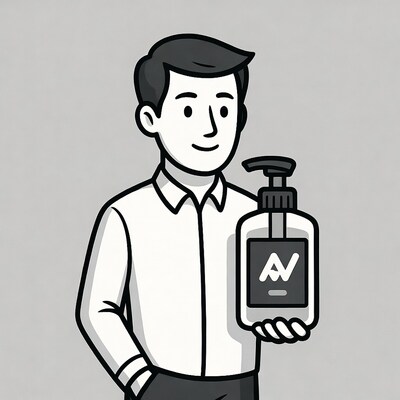 Man holding hand sanitizer bottle