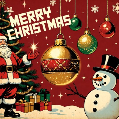 Santa Claus Snowman Merry Christmas Illustration