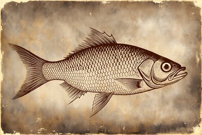 Vintage line art fish illustration
