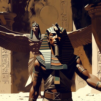 Winged Pharaohs in Egyptian Temple