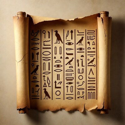Ancient Egyptian Hieroglyphs on Papyrus Scroll