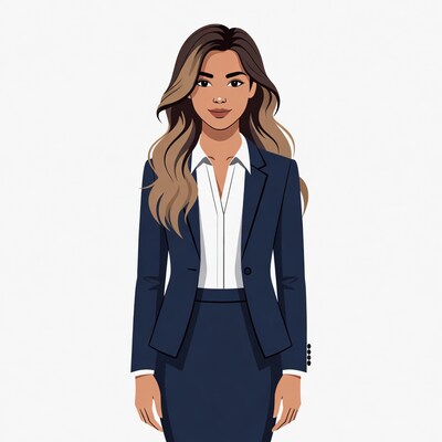 Asian woman in navy business suit