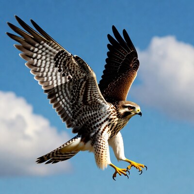 Harris Hawk Flying in Blue Sky