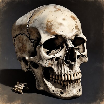 Realistic human skull with vertebrae