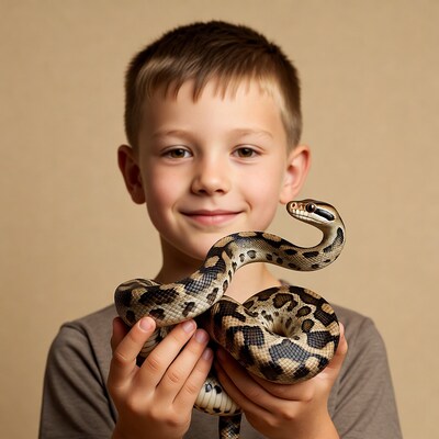 Boy holding corn snake