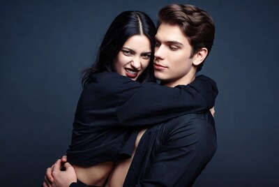 Man embracing woman intimately