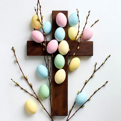 Easter Eggs on Wooden Cross