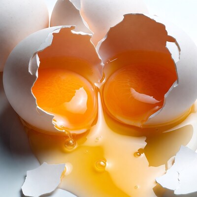 Broken eggs with runny yolks
