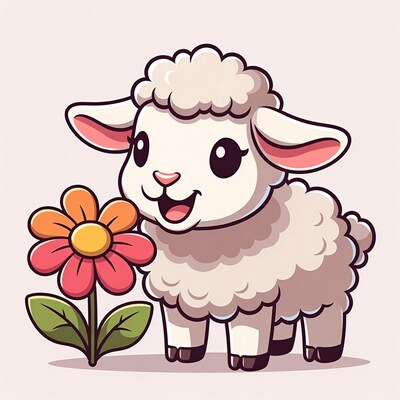 Cute Lamb Holding Flower
