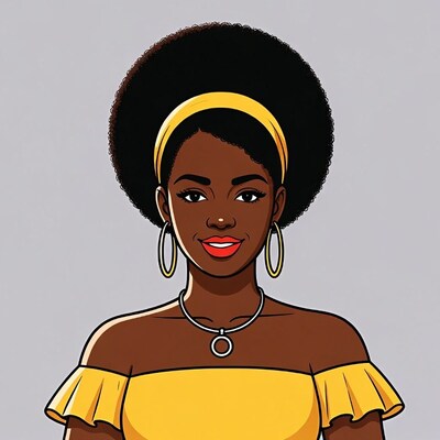 African-American woman with afro and yellow dress