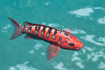 Red striped fish swimming underwater