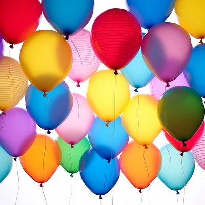 Colorful Balloons Floating on White Background