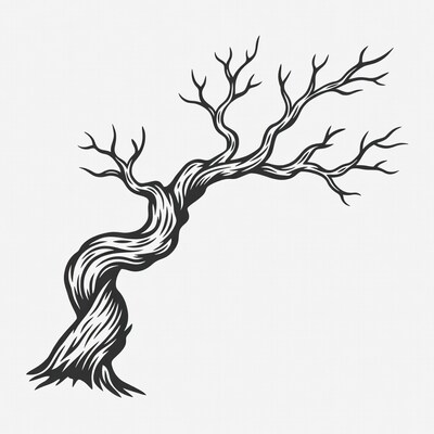 Twisted bare tree illustration
