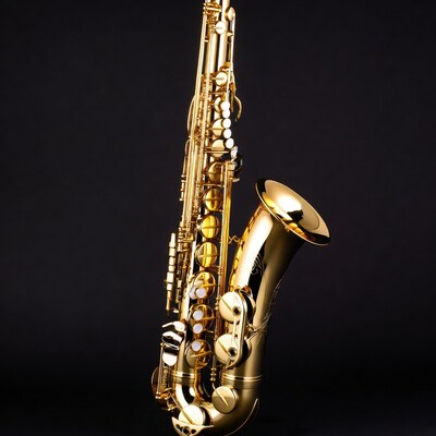 Golden Saxophone on Black Background