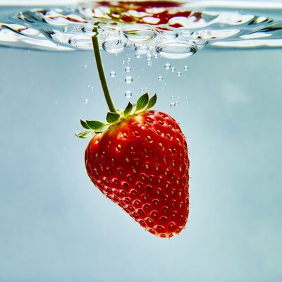 Strawberry submerged in water