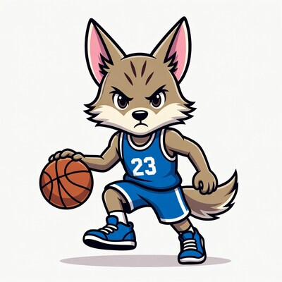 Cartoon Wolf Dribbling Basketball