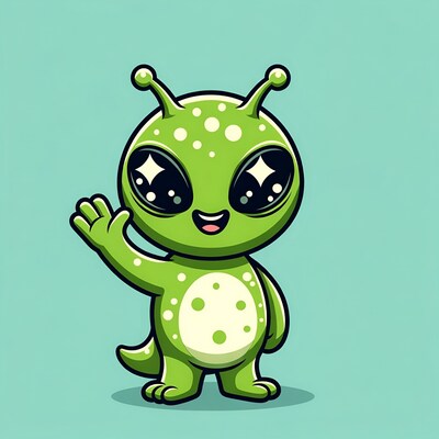 Cute green alien waving